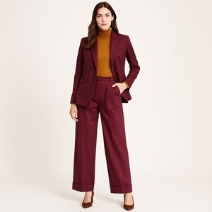 🆕BROOKS BROTHERS Purple Textured Wide Leg Trousers Size 14 Pleated Slacks Office